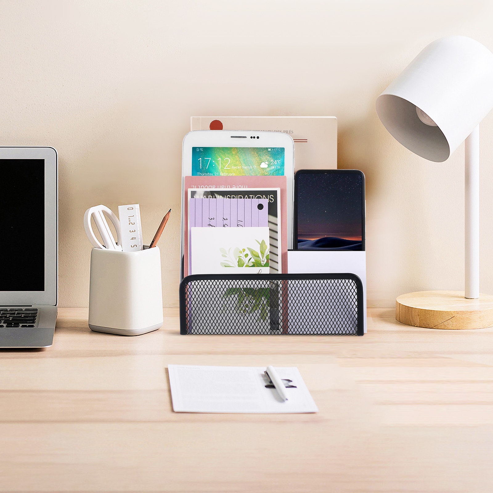 Magazine Holder Rack - Three Compartment Metal Mesh Desk Organizer