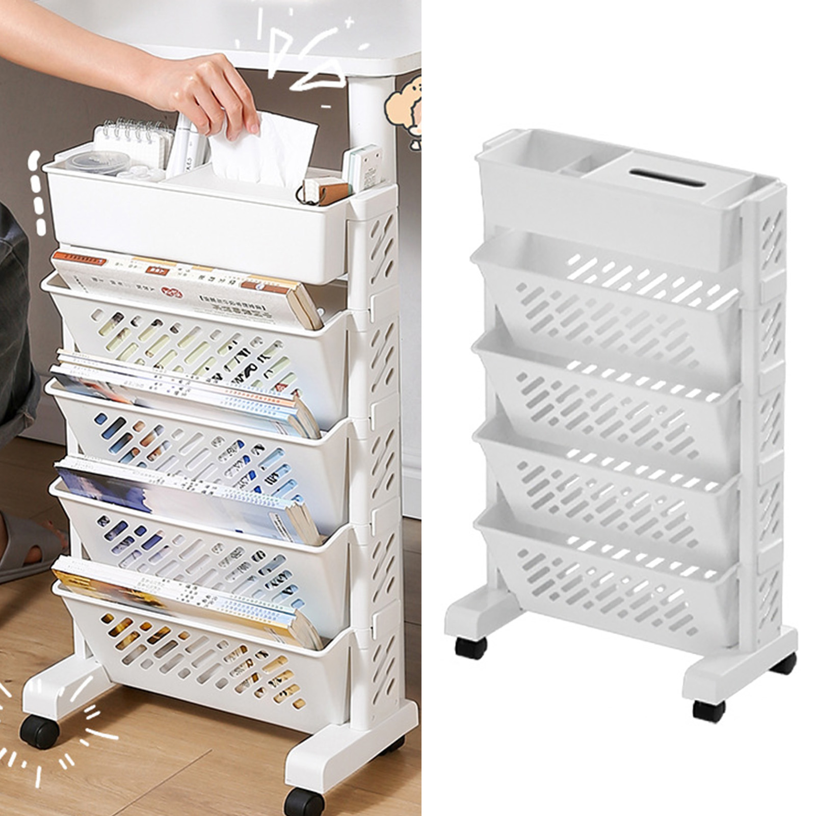 Movable Bookshelf Large Capaci - Magazine Holder Rack 评论和价格