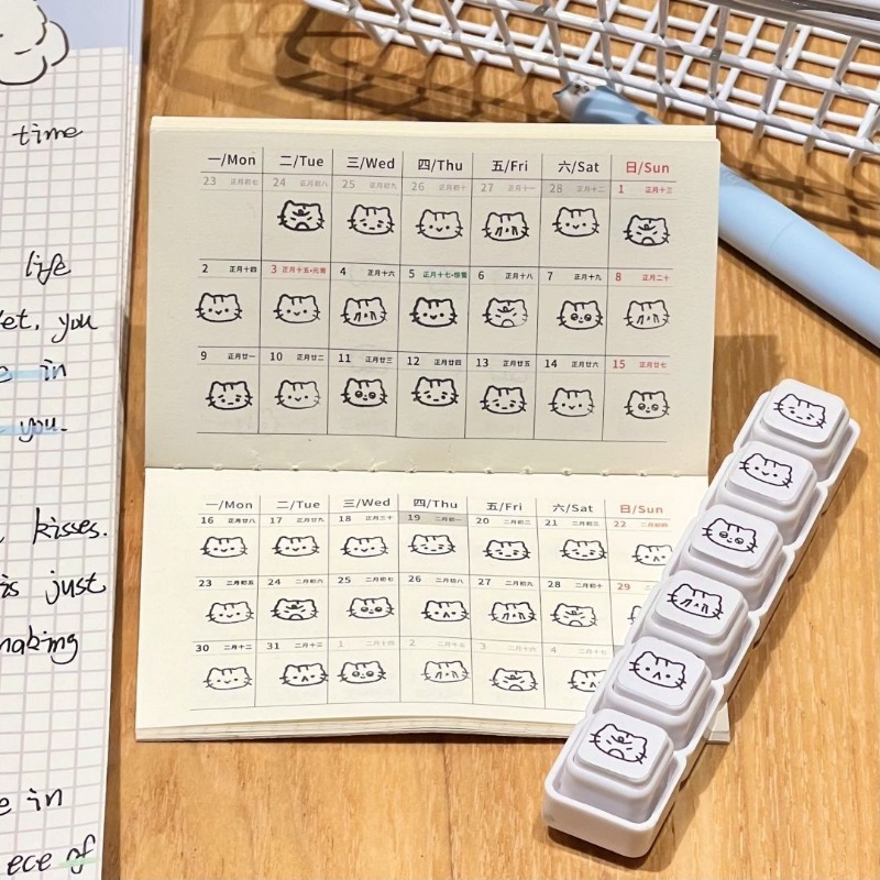 Cute Cat Cartoon Press Detacha - Rubber Date Stamp 评论和价格