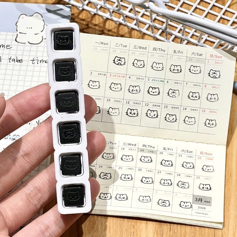 Cute Cat Cartoon Press Detacha - Rubber Date Stamp 评论和价格