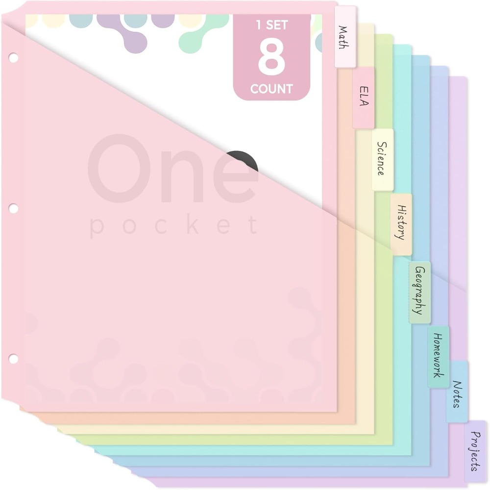 8 pcs A4 Pastel Binder Divider - Tab Divider A4 评论和价格